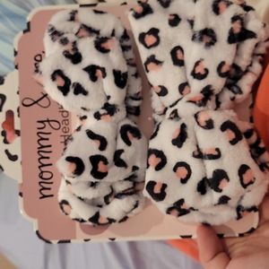 Spa bow headbands 2 leopard print